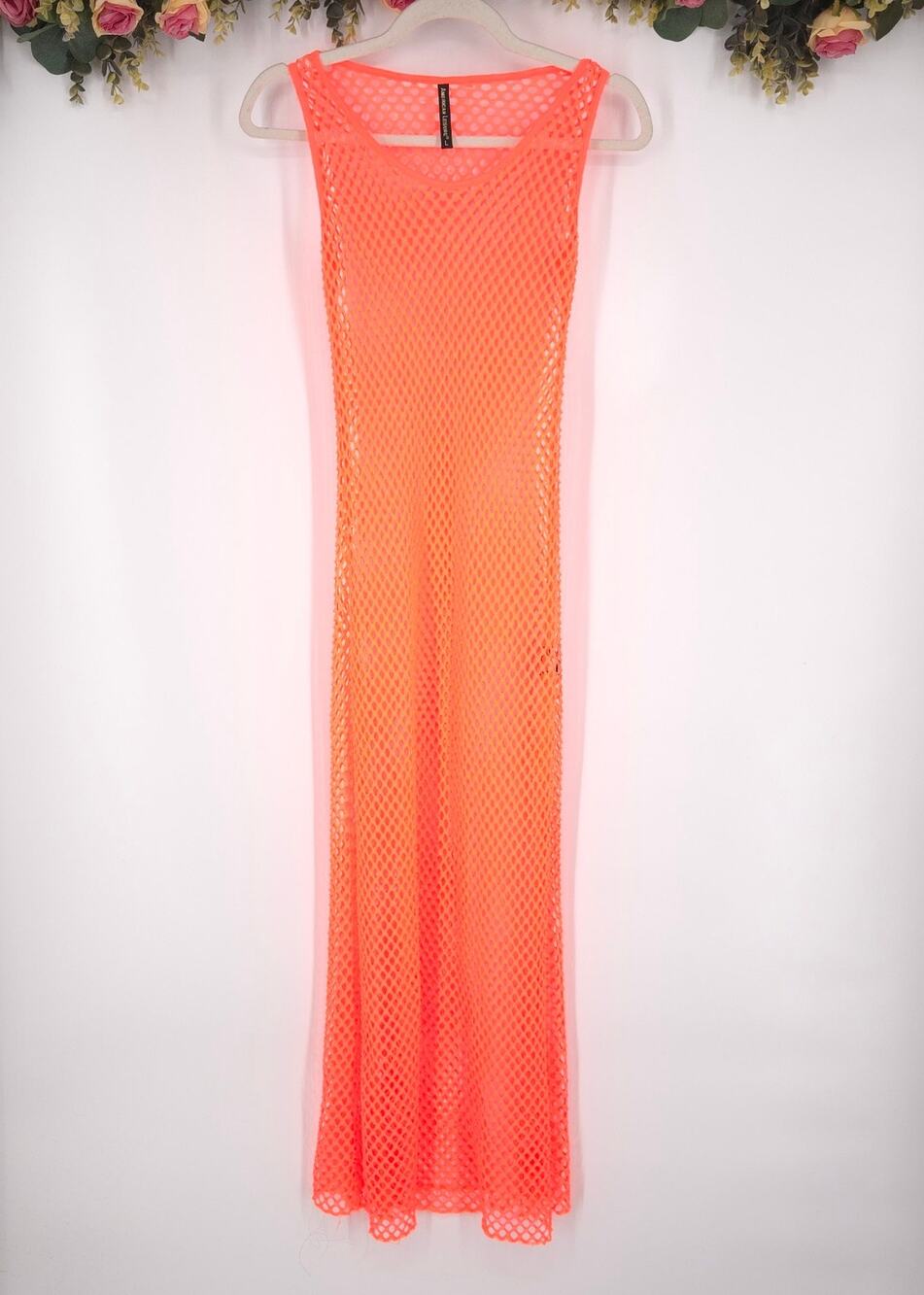 American Leisure Orange Sleeveless Mesh Maxi Dress Size Large